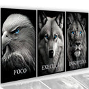 Quadro Decorativo 3 Peças Leão Águia Lobo