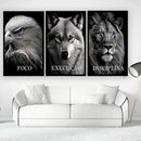 Quadro Decorativo 3 Peças Leão Águia Lobo
